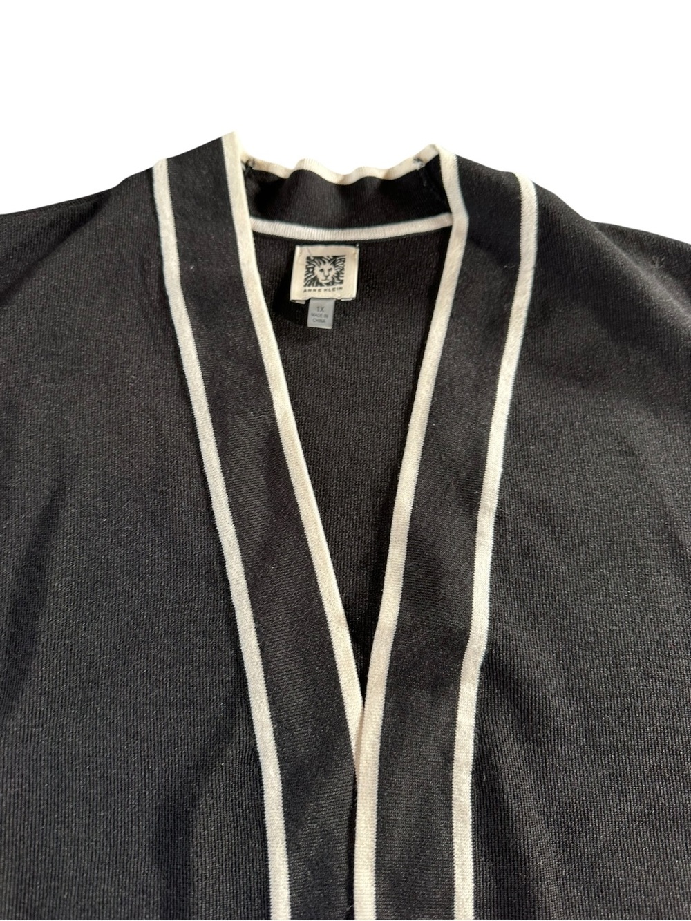 Anne Klein Black Cardigan with White Trim 1X - Picture 3 of 13